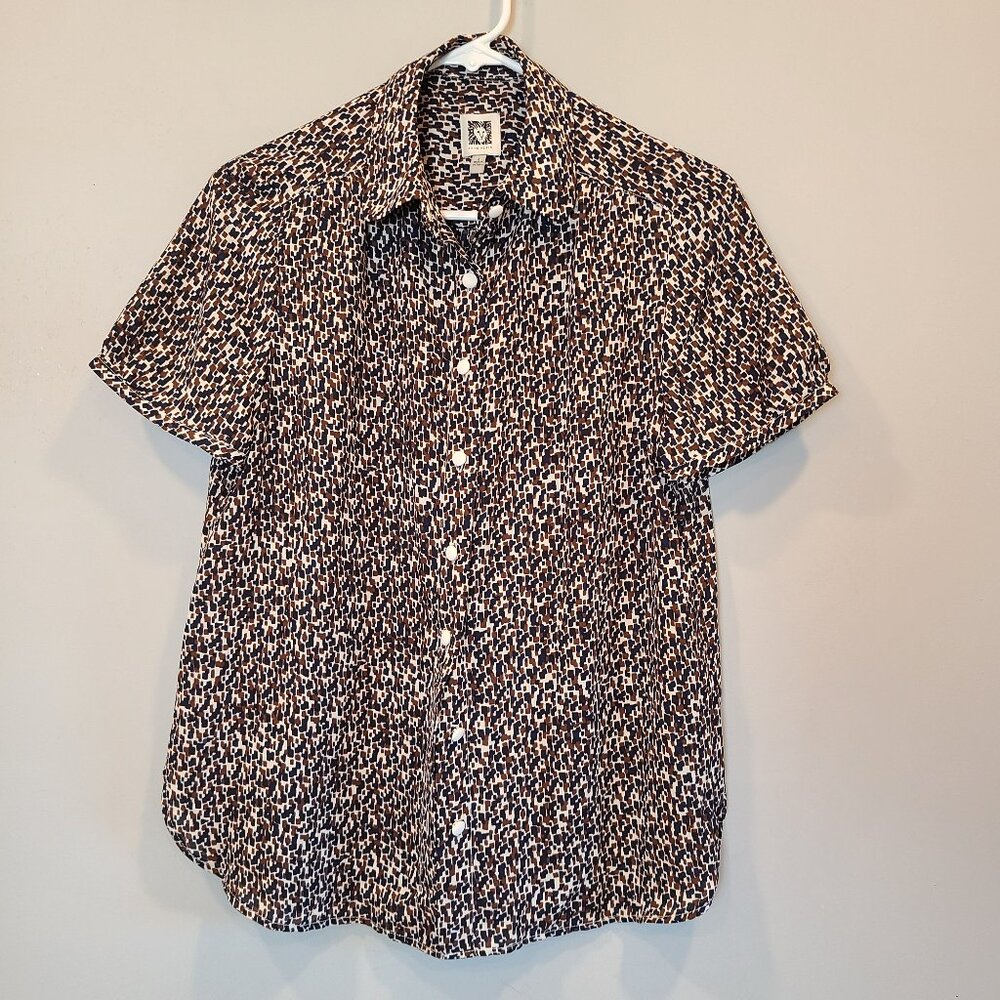 Anne Klein Blouse Womens Small Short Sleeve Top Button Down